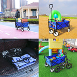 Folding Wagon Garden Shopping Beach Cart (Blue) - V.I.P Digital Presence