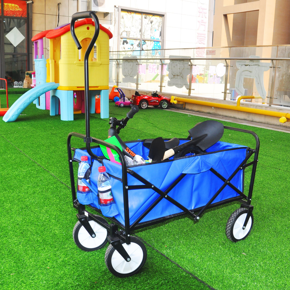 Folding Wagon Garden Shopping Beach Cart (Blue) - V.I.P Digital Presence