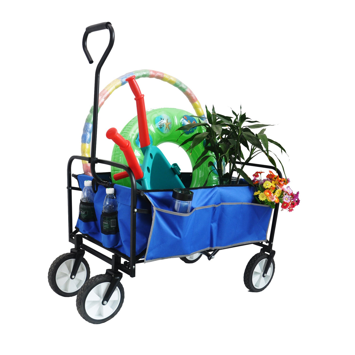 Folding Wagon Garden Shopping Beach Cart   (Blue) - V.I.P Digital Presence