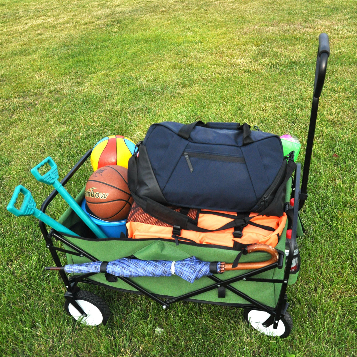 Folding Wagon Garden Shopping Beach Cart (Green) - V.I.P Digital Presence