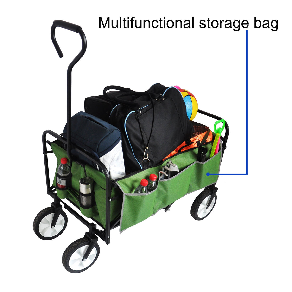 Folding Wagon Garden Shopping Beach Cart (Green) - V.I.P Digital Presence
