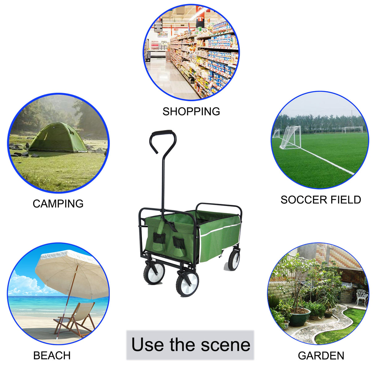 Folding Wagon Garden Shopping Beach Cart (Green) - V.I.P Digital Presence