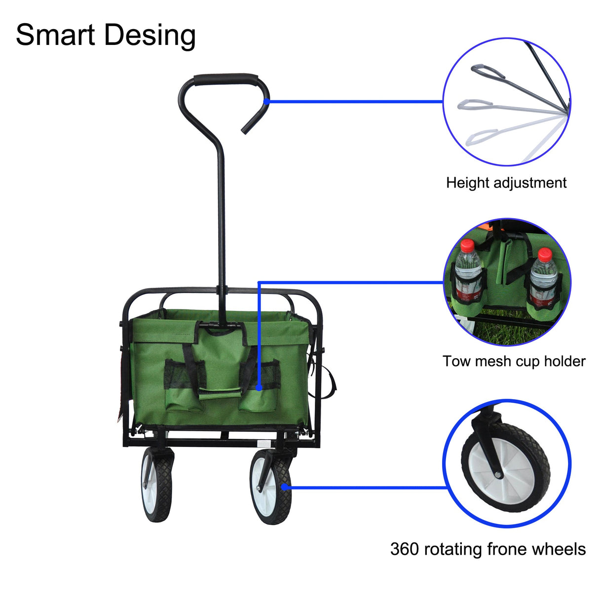 Folding Wagon Garden Shopping Beach Cart (Green) - V.I.P Digital Presence
