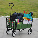 Folding Wagon Garden Shopping Beach Cart (Green) - V.I.P Digital Presence