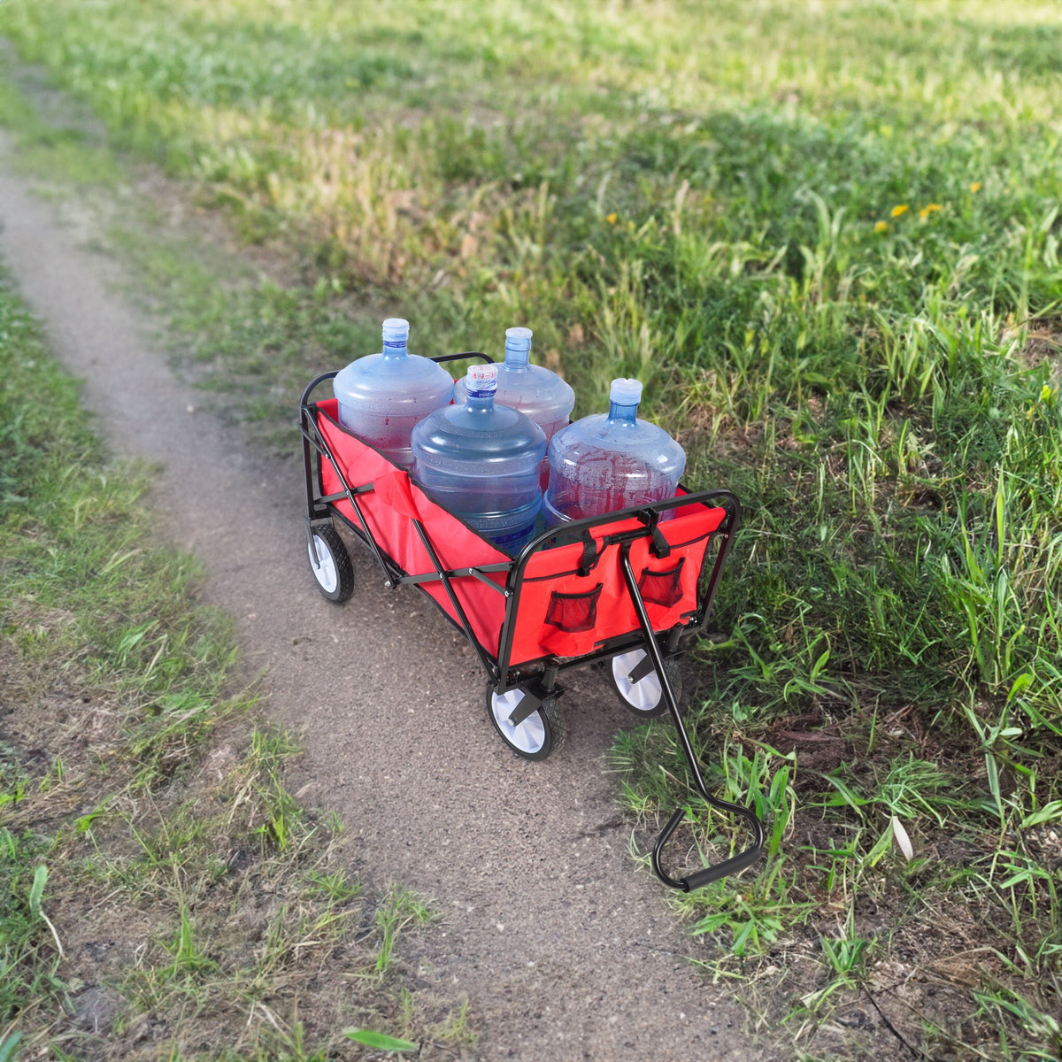 Folding Wagon Garden Shopping Beach Cart (Red) - V.I.P Digital Presence