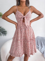 Frill Ditsy Floral Spaghetti Strap Mini Dress - V.I.P Digital Presence