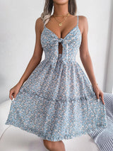 Frill Ditsy Floral Spaghetti Strap Mini Dress - V.I.P Digital Presence