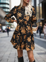 Frill Printed Long Sleeve Mini Dress - V.I.P Digital Presence