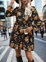 Frill Printed Long Sleeve Mini Dress - V.I.P Digital Presence