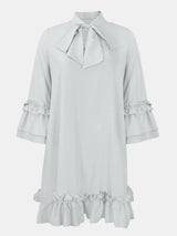 Frill Tie Neck Three-Quarter Sleeve Dress - V.I.P Digital Presence