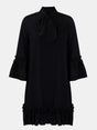 Frill Tie Neck Three-Quarter Sleeve Dress - V.I.P Digital Presence