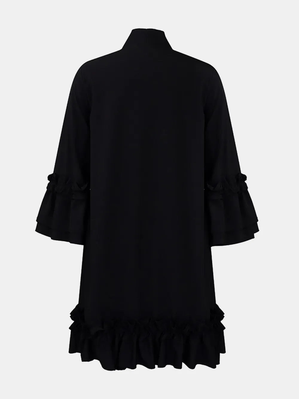 Frill Tie Neck Three-Quarter Sleeve Dress - V.I.P Digital Presence