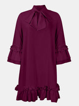 Frill Tie Neck Three-Quarter Sleeve Dress - V.I.P Digital Presence