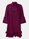 Frill Tie Neck Three-Quarter Sleeve Dress - V.I.P Digital Presence