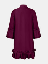 Frill Tie Neck Three-Quarter Sleeve Dress - V.I.P Digital Presence