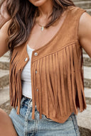 Fringe Snap Down Vest Coat - V.I.P Digital Presence