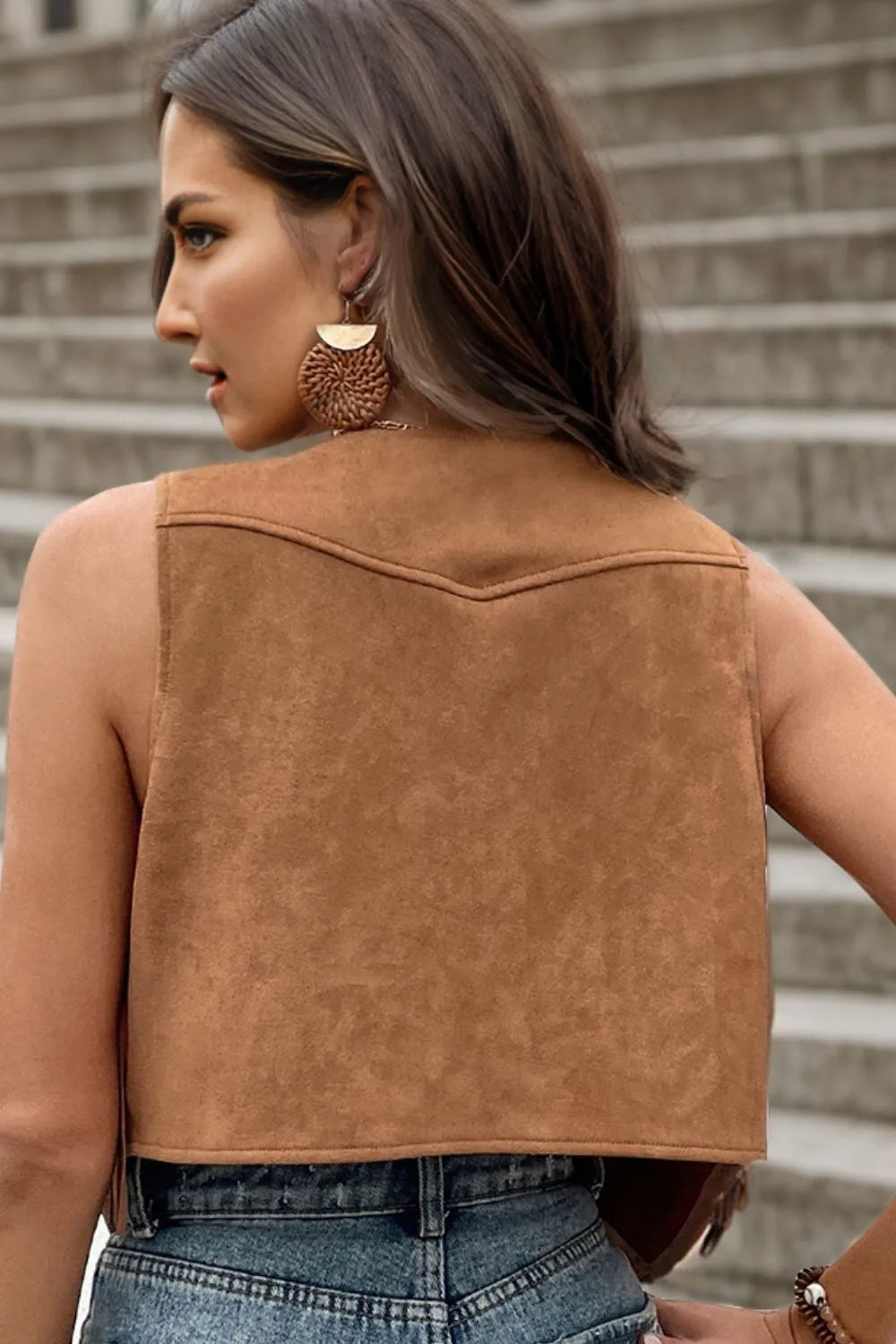 Fringe Snap Down Vest Coat - V.I.P Digital Presence