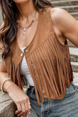 Fringe Snap Down Vest Coat - V.I.P Digital Presence