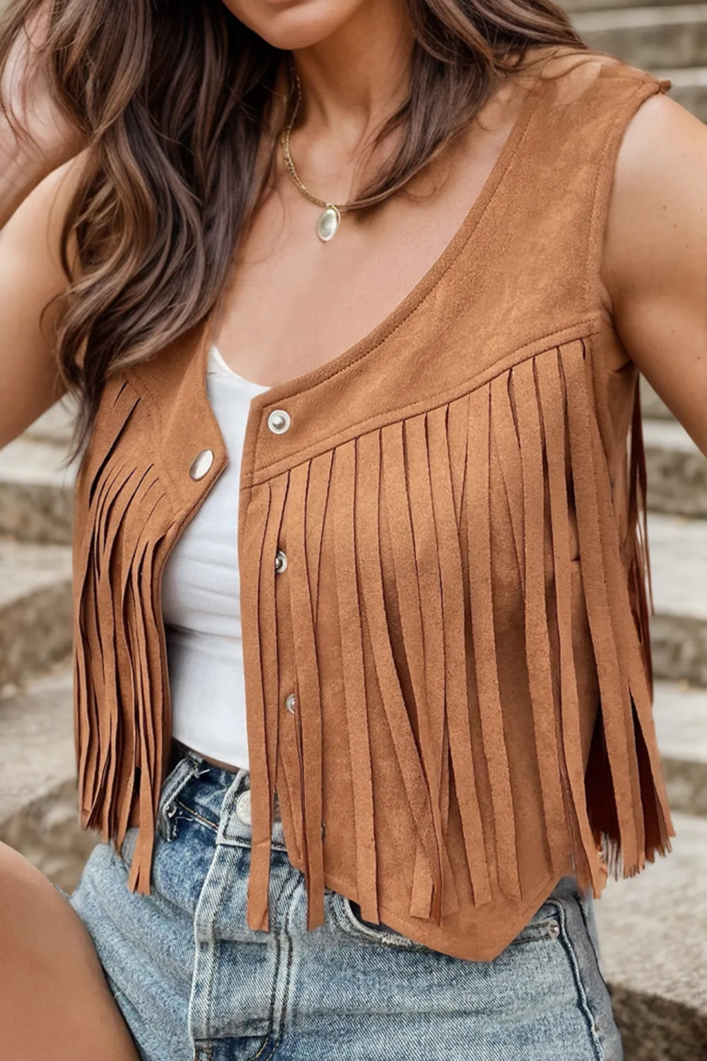 Fringe Snap Down Vest Coat - V.I.P Digital Presence