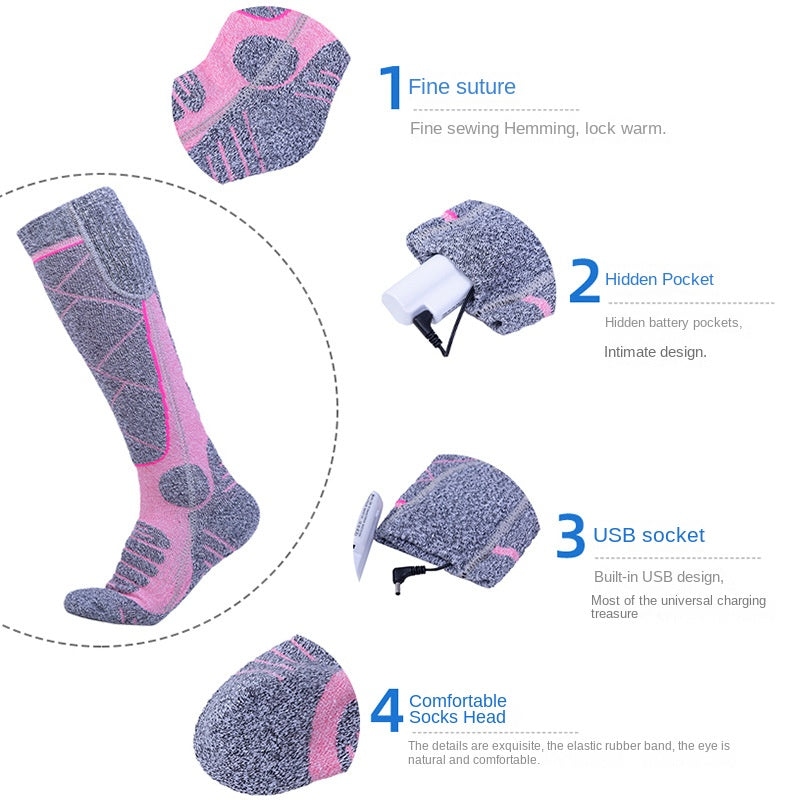 Full Foot Heat Socks Winter USB Charging Warm Heat Socks Pink Skiing Electric Heat Socks - V.I.P Digital Presence
