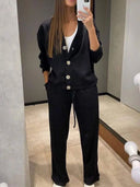 Full Size Button Up Long Sleeve Top and Pants Set - V.I.P Digital Presence