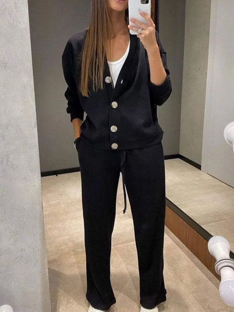 Full Size Button Up Long Sleeve Top and Pants Set - V.I.P Digital Presence