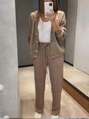 Full Size Button Up Long Sleeve Top and Pants Set - V.I.P Digital Presence