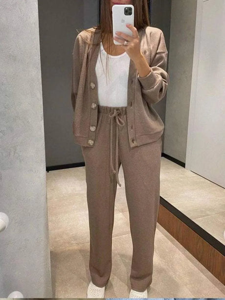 Full Size Button Up Long Sleeve Top and Pants Set - V.I.P Digital Presence