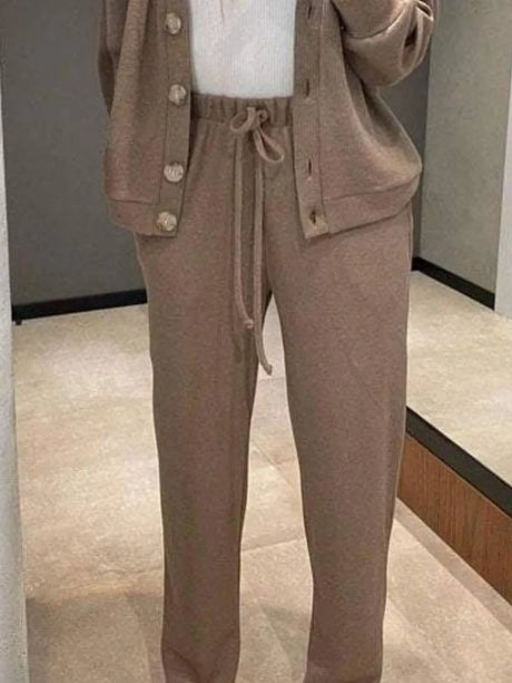 Full Size Button Up Long Sleeve Top and Pants Set - V.I.P Digital Presence
