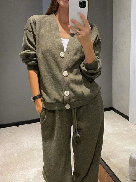 Full Size Button Up Long Sleeve Top and Pants Set - V.I.P Digital Presence