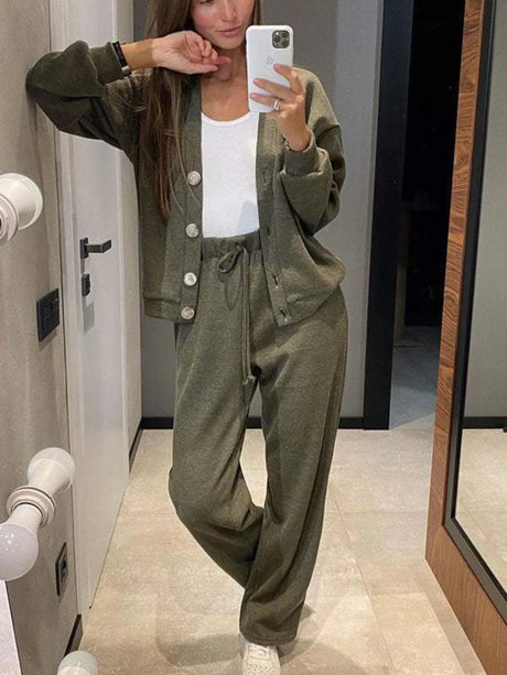 Full Size Button Up Long Sleeve Top and Pants Set - V.I.P Digital Presence