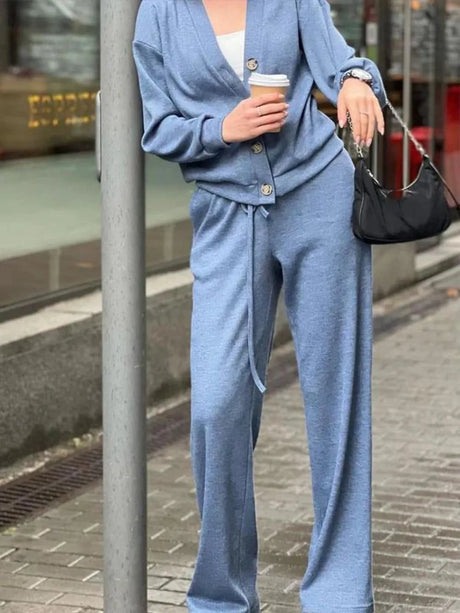 Full Size Button Up Long Sleeve Top and Pants Set - V.I.P Digital Presence
