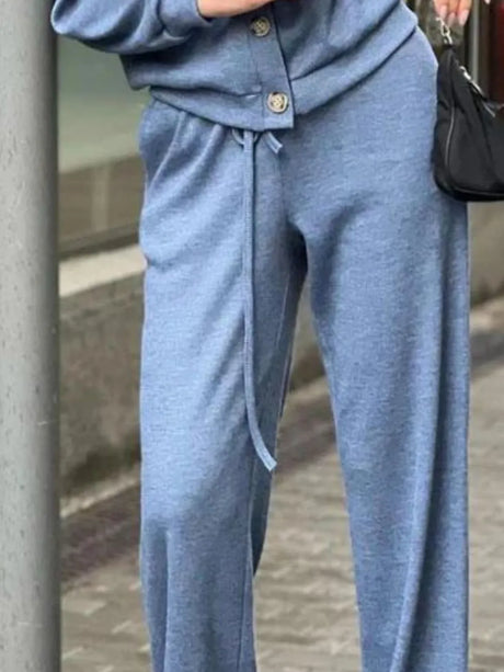 Full Size Button Up Long Sleeve Top and Pants Set - V.I.P Digital Presence