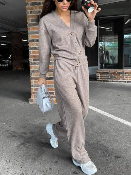 Full Size Button Up Long Sleeve Top and Pants Set - V.I.P Digital Presence