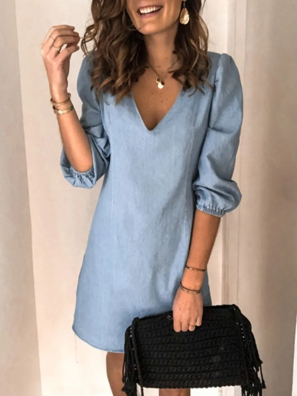 Full Size V-Neck Half Sleeve Dress - V.I.P Digital Presence