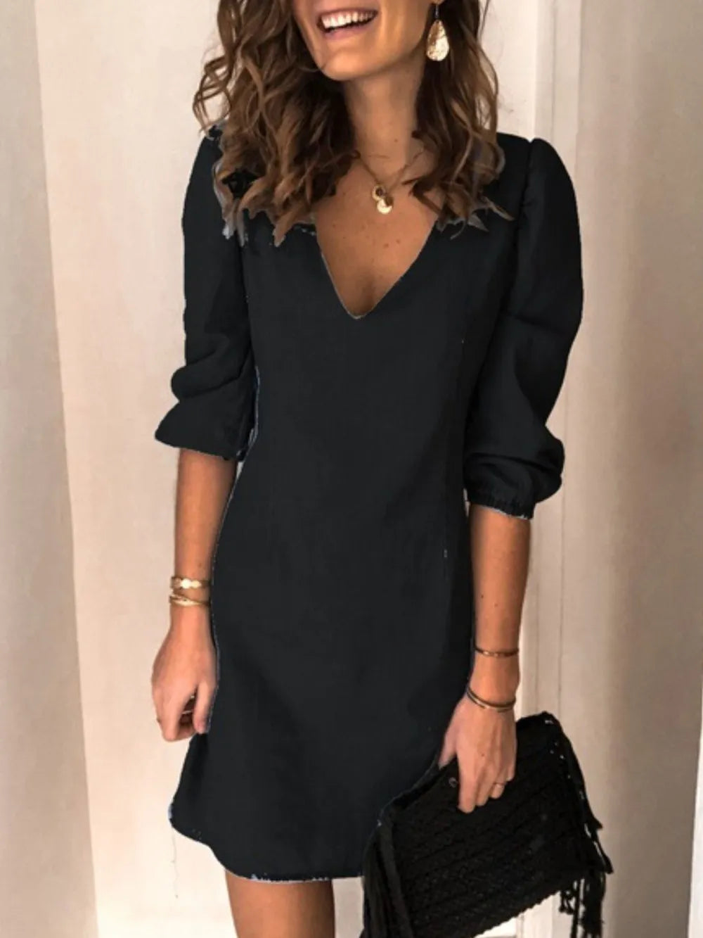 Full Size V-Neck Half Sleeve Dress - V.I.P Digital Presence