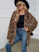 Fuzzy Leopard Hooded Long Sleeve Jacket - V.I.P Digital Presence