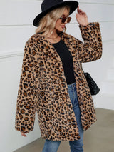 Fuzzy Leopard Hooded Long Sleeve Jacket - V.I.P Digital Presence