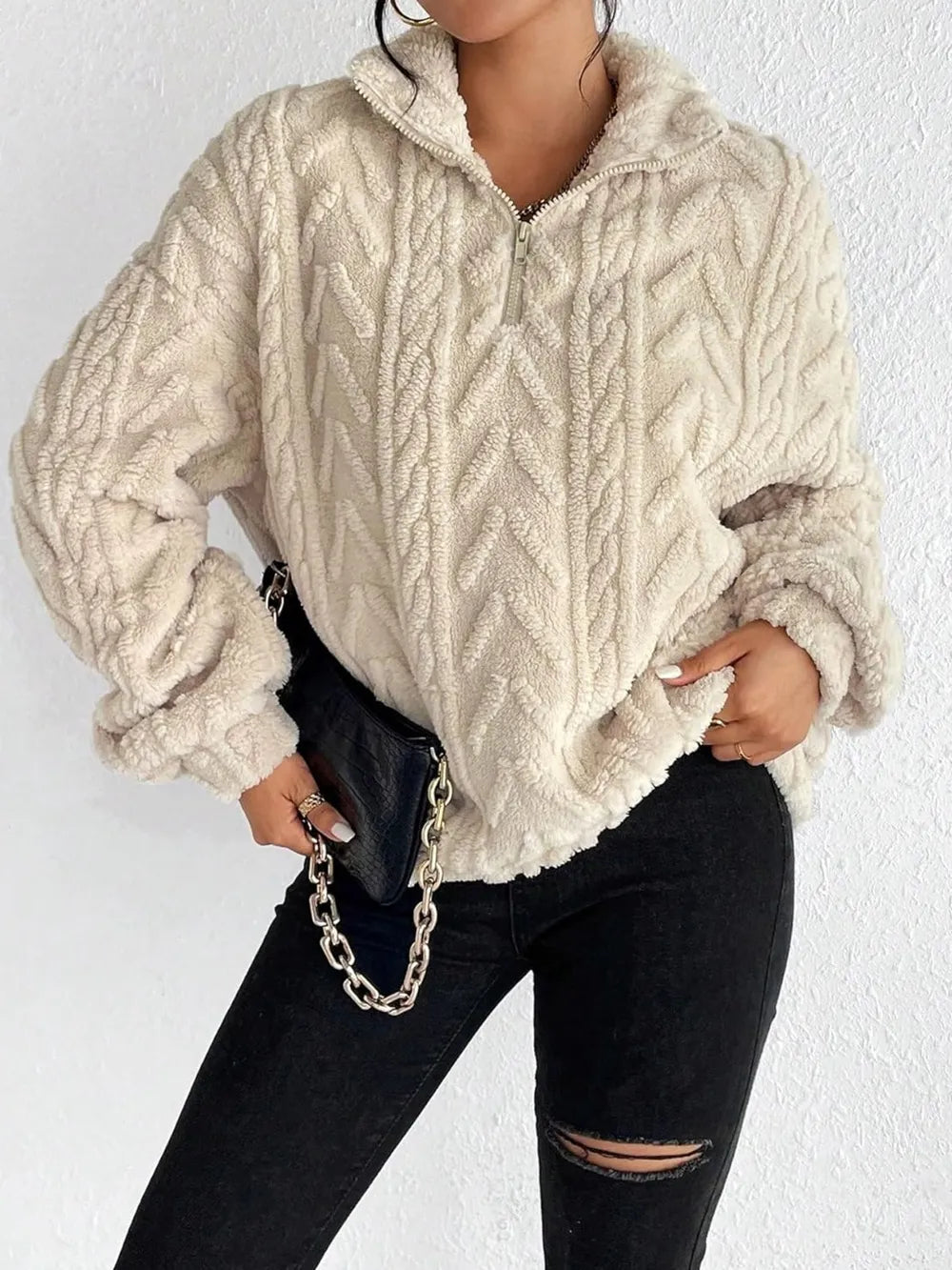 Fuzzy Quarter Zip Long Sleeve Sweatshirt - V.I.P Digital Presence