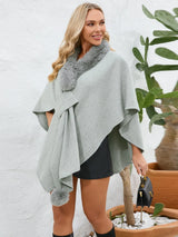 Fuzzy Trim Open Front Poncho - V.I.P Digital Presence