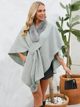 Fuzzy Trim Open Front Poncho - V.I.P Digital Presence