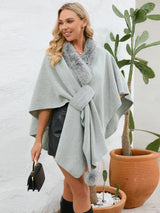 Fuzzy Trim Open Front Poncho - V.I.P Digital Presence