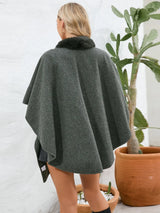 Fuzzy Trim Open Front Poncho - V.I.P Digital Presence