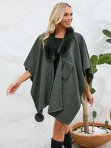 Fuzzy Trim Open Front Poncho - V.I.P Digital Presence