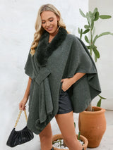 Fuzzy Trim Open Front Poncho - V.I.P Digital Presence
