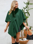 Fuzzy Trim Open Front Poncho - V.I.P Digital Presence