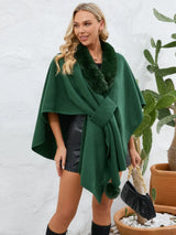 Fuzzy Trim Open Front Poncho - V.I.P Digital Presence