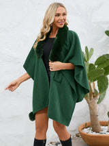 Fuzzy Trim Open Front Poncho - V.I.P Digital Presence