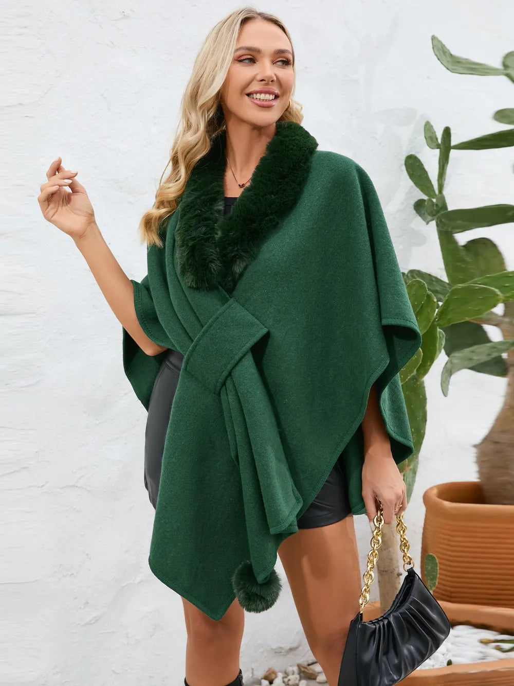 Fuzzy Trim Open Front Poncho - V.I.P Digital Presence