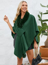 Fuzzy Trim Open Front Poncho - V.I.P Digital Presence